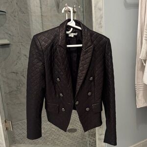 Veronica Beard Black lamb skin leather Dicky Quilted Blazer  size 6